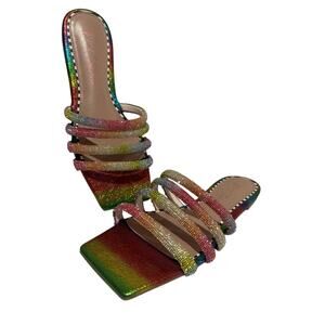 Betsy Johnson Dilon Rainbow Rhinestone Sparkle Slides
